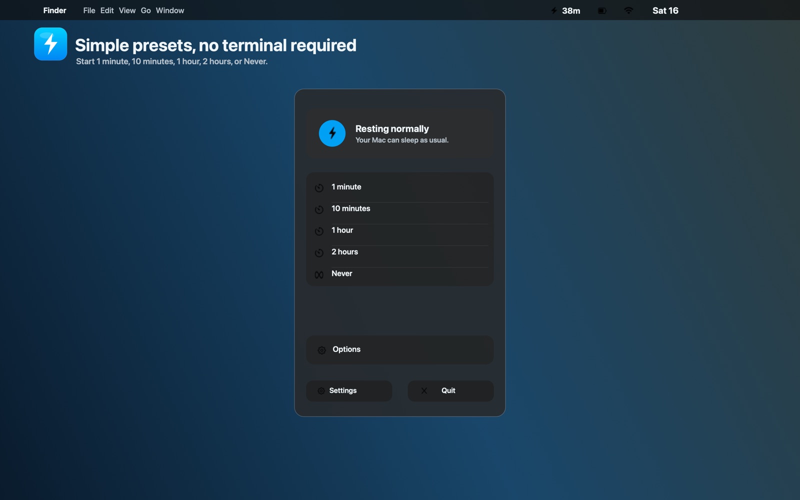 Rebite menu bar with simple presets